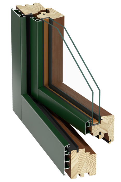 Przekrój okna drewniano-aluminiowego STOLLAR Wood Aluminium